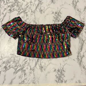 Colorful sequin cropped top